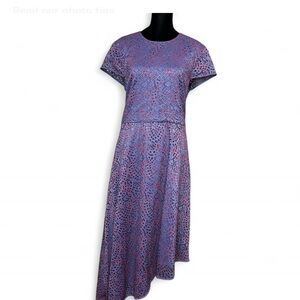 BANANA REPUBLIC Blue & Pink High Low Lace Dress Short Sleeve Back Zipper NWOT 12
